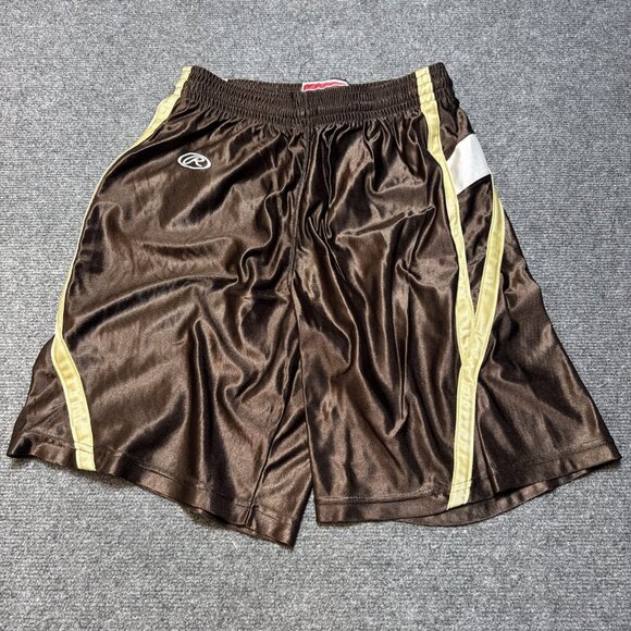 VTG Rawlings Basketball Shorts Mens 32 W Brown Shiny Dazzle Silky Soft NYLON - Picture 1 of 4